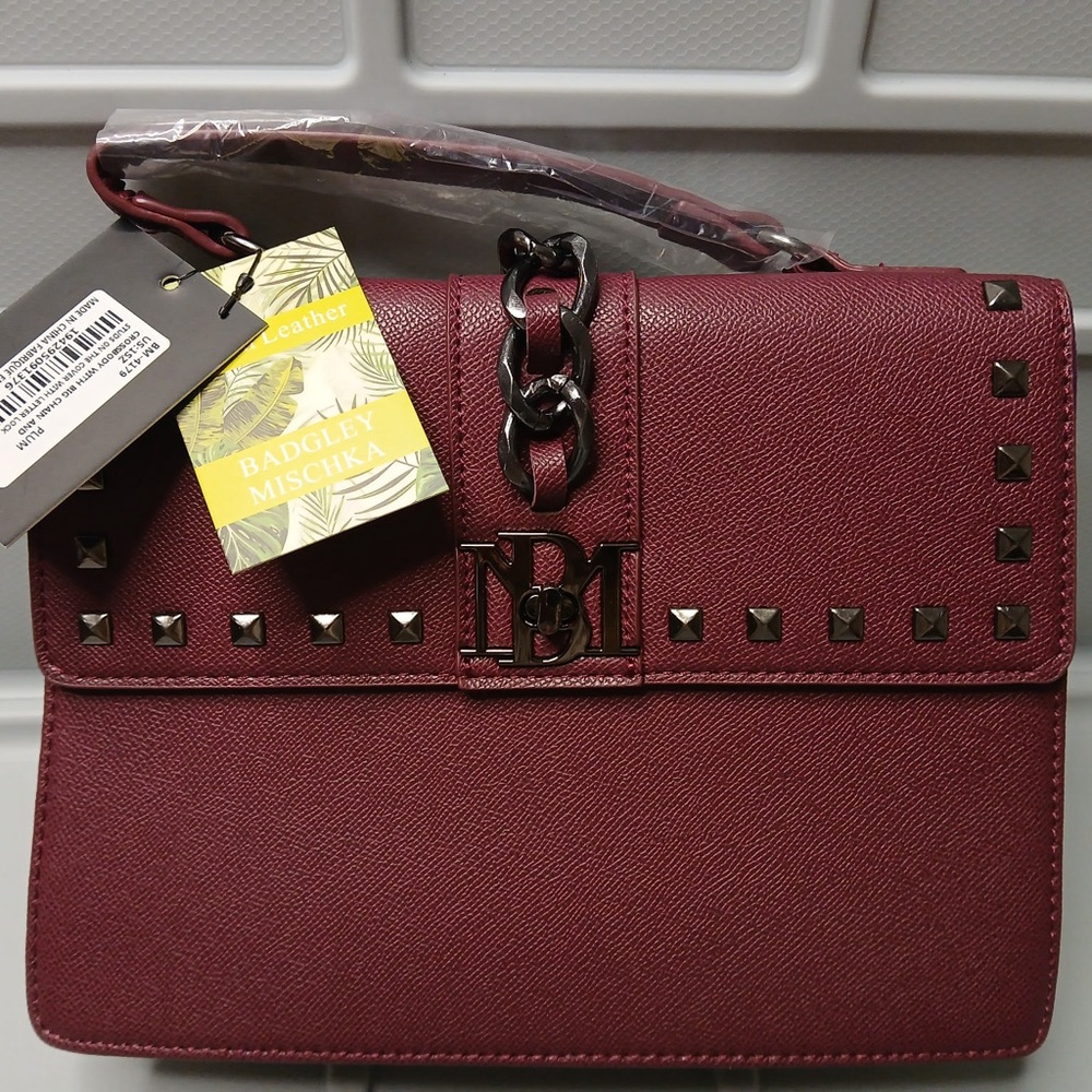 Badgley Mischka Red Shoulder Bag with Studded Details